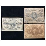 3 & 5 Cent Postage Currency, & Fractional Currency