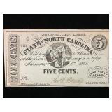 State of NC Raleigh 1865 5 Cent Note