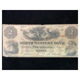 1861 North Western Bank Warren PA $2 Note