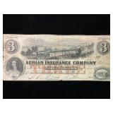 Obsolete Michigan Adrian Insurance Co. $3 Note