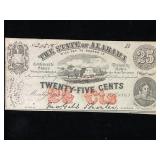 1863 State of Alabama 25 Cent Note