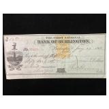 1869 First National Bank Burlington Check
