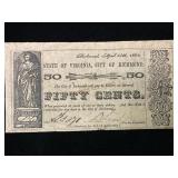 1862 Richmond, VA Civil War 50-Cent Note