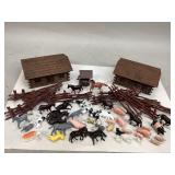 Vintage Plastic Toy Cabins, Fence and Animals