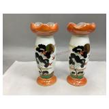 Pair of Oriental Style Scalloped Top Vases