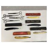 Assorted Vintage Straight Razors & Grooming Tools