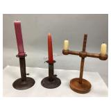 Vintage Wooden & Metal Candlesticks