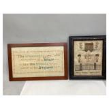 Two Vintage Wooden Framed Cloth Wall Hangings