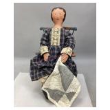 Vintage Wooden Doll Chair & Folk Art Doll