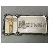 Metal Mother Casket Plaque with Cross