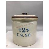 Antique ES&B Two Gallon Lidded Stoneware Crock