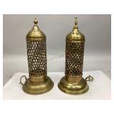 Two Brass Style Lantern Candle Holders