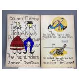 Two Vintage Hand Drawn Folk Art Posters