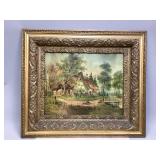 Uniquely Framed European Landscape Oil Painting