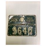 1930 Special Issue Pa Hunting License