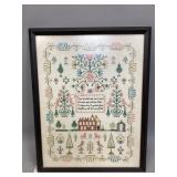 Vintage Framed Hand Cross-Stitched Wall Decor