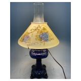 Cobalt Blue Lamp with Hand Painted Shade