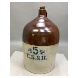 Antique ES&B 5-Gallon Stoneware Jug
