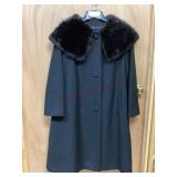 Vintage Black Wool & Fur Trim Long Coat