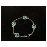 Sterling Silver Bracelet with Blue Glass Designs
