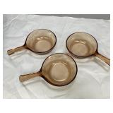 Three Corning Ware Visions Amber Glass Sauce Pans