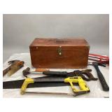 Vintage Wooden Toolbox & Assorted Tools