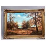 Vintage Landscape Scene Framed Oil Painting