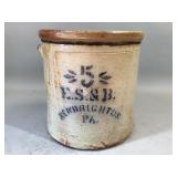 E.S. & B. 5 Gallon Stoneware Crock