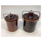 Two Collectible Glazed Crocks with Lids