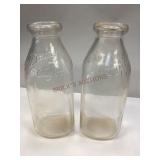 Two Vintage Mong Dairy Glass Milk Bottles