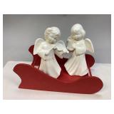 Two Ceramic Angels & a Handmade Wooden Sleigh