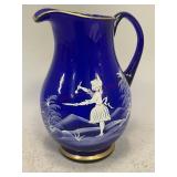Mary Gregory Style Cobalt Blue Pitcher