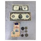 Bills, Coins, and Stamps