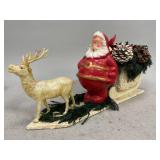 Paper Mache Sled with Celluloid Reindeer and Santa