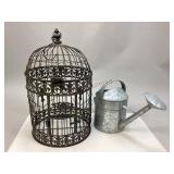 Round Bird House & Galvanized Watering Can