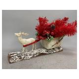 Paper Mache Sleigh and Celluloid Deer Decoration