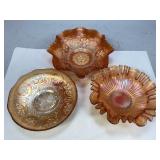 Assorted Vintage Marigold Carnival Glass Bowls