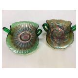 Two Vintage Fenton Green Iridescent Collectibles