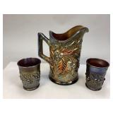Northwood Carnival Glass Water Pitcher & Glasses