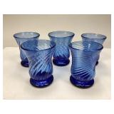 Vintage Hand-Blown Cobalt Blue Swirl Glasses