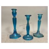 Blue Luster Candlestick Holders