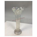 Iridescent White Carnival Glass Swung Vase
