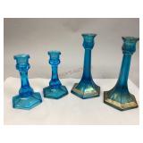 Hexagonal Base Blue Candlesticks