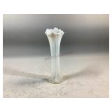 French Style White Opalescent Fine Rib Swung Vase