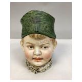 Antique Bisque Porcelain Figural Tobacco Jar