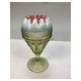 Vaseline Opalescent Glass Pedestal Rose Bowl