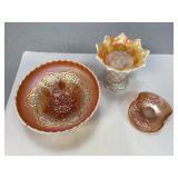 Assorted Vintage Marigold Carnival Glass Pieces