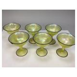 Iridescent Vaseline Glass Footed Sherbet Glasses
