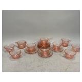 Pink Depression Glass Teacups and Saucers