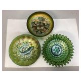 Assorted Iridescent Green Fenton Bowl & More